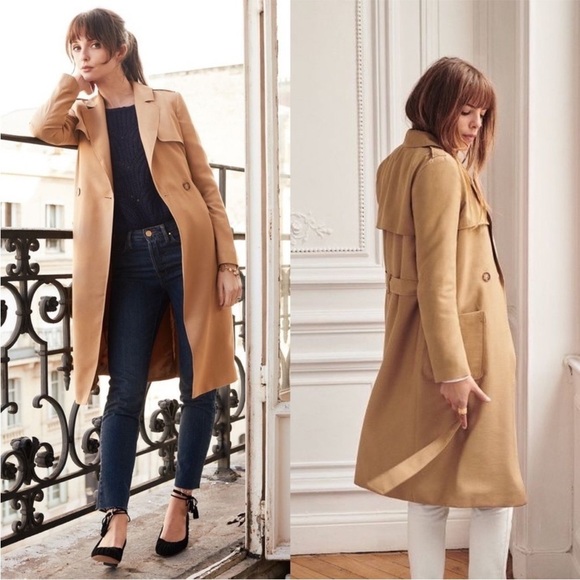 Sezane Jackets & Blazers - Sézane Oprah Trench Coat Belted Double-Breasted Beige Tan 36 NWT